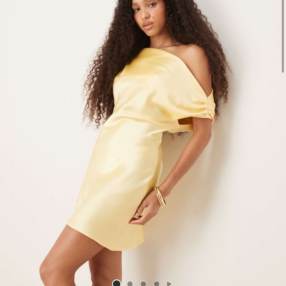 ASOS Pale Yellow One-Shoulder Satin Mini Dress